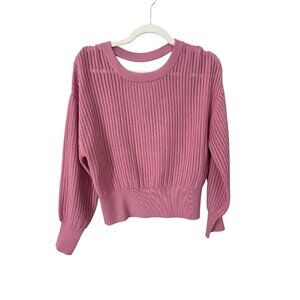 Express Sweater Size Small Crewneck Cutout V Back Long Sleeve Open Knit Pink NEW